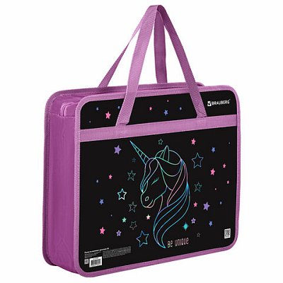 Папка на молнии с ручками BRAUBERG А4, 1 отделение, пластик, 80 мм, «Radiant unicorn»