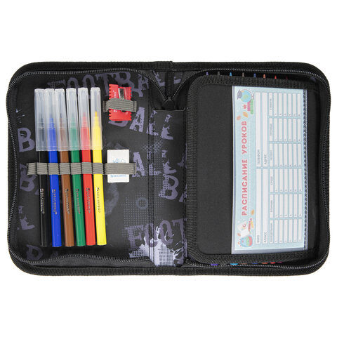 Пенал BRAUBERG с наполнением, 1 отделение, 1 откидная планка, 24 предмета, полиэстер, 21×14 см, «Fireball»