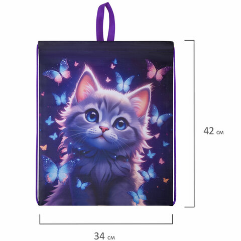 Мешок для обуви BRAUBERG KIDS, с петлей, 42×34 см, «Curious cat»