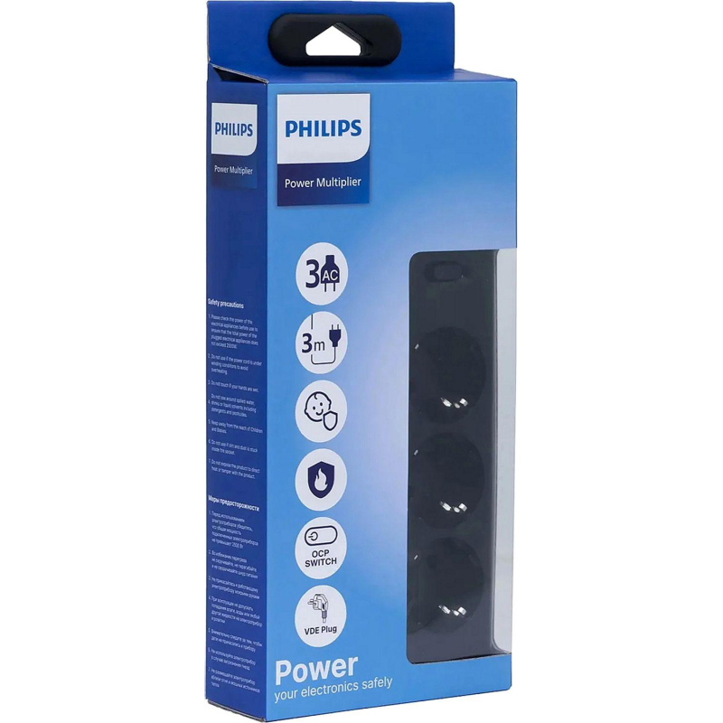 Сетевой фильтр Philips CHP2135BB/51 3р/3м, 10А, черный