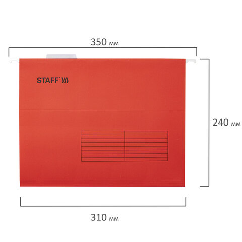 Подвесные папки А4 (350×240 мм) до 80 л., КОМПЛЕКТ 10 шт., красные, картон, STAFF