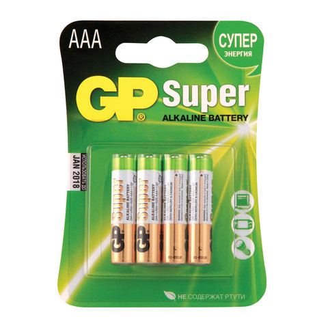 превью Элементы питания батарейка GP Super AAA/LR03/24A алкалин., бл/4