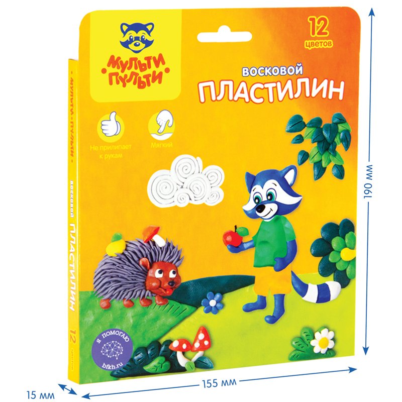Пластилин Мульти-Пульти «Енот в лесу», 12 цветов, 180г, восковой, со стеком, картон, европодвес