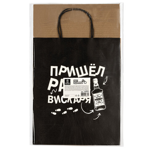 Пакет подарочный (1 штука) 26×13х32 см (L) «Пришел ради вискаря! », крафт, ЗОЛОТАЯ СКАЗКА