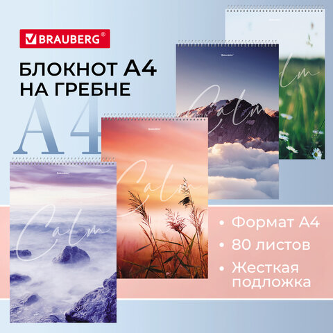 превью Блокнот БОЛЬШОЙ ФОРМАТ 198×297мм А4, 80л, гребень, жесткая подложка, клетка, BRAUBERG, «Природа»