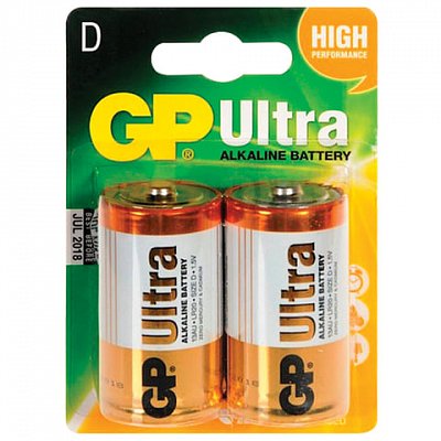 Батарейки GP Ultra, D (LR20, 13А), алкалиновые, 2 шт., в блистере
