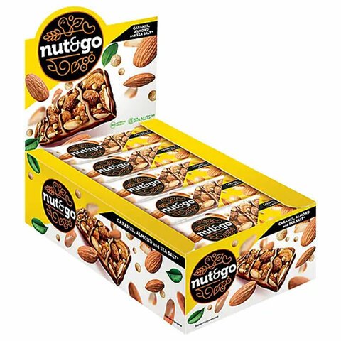 Батончик NUT AND GO из цельного миндаля в соленой карамели, 34 г, шоу-бокс