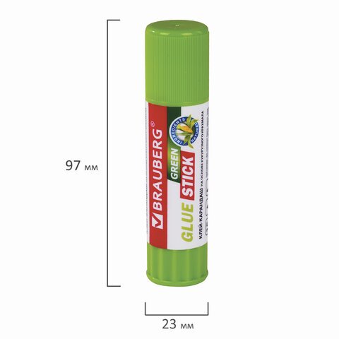 Клей-карандаш на натуральной основе BRAUBERG GREEN, 15 г