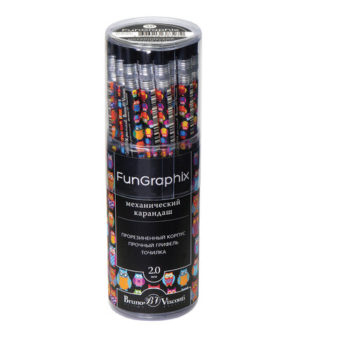 Карандаш механический цанговый 2 мм, BRUNO VISCONTI «FunGraphix», «Сказочные совы», точилка, 21-0041/05