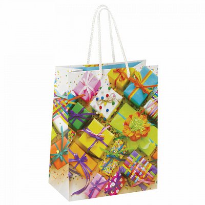 Пакет подарочный 17.8?9.8?22.9 см, ЗОЛОТАЯ СКАЗКА «Яркие подарки», ламинированный