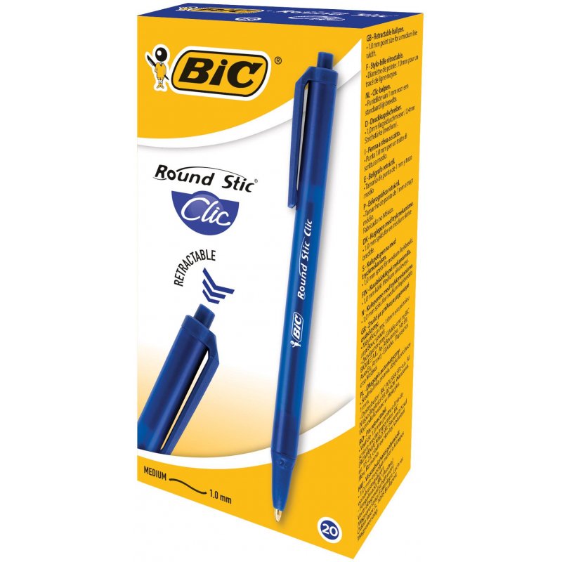 Ручка шариковая масляная автоматическая BIC Round Stic Clic синяя (толщина линии 0.4 мм)