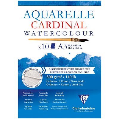 Альбом для акварели 10л., А3, на склейке Clairefontaine «Cardinal»,300г/м2, торшон, холод. пресс., хлоп