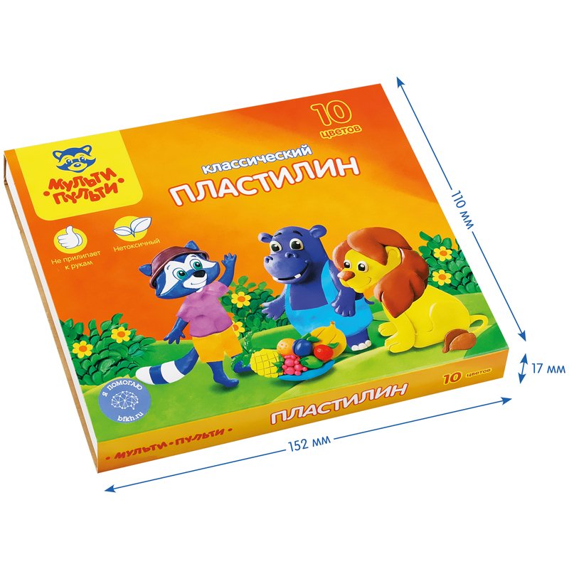 Пластилин Мульти-Пульти «Приключения Енота», 10 цветов, 200г, со стеком, картон