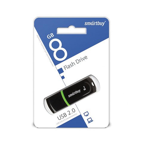 Флэш-диск 8 GB, SMARTBUY Paean, USB 2.0, черный
