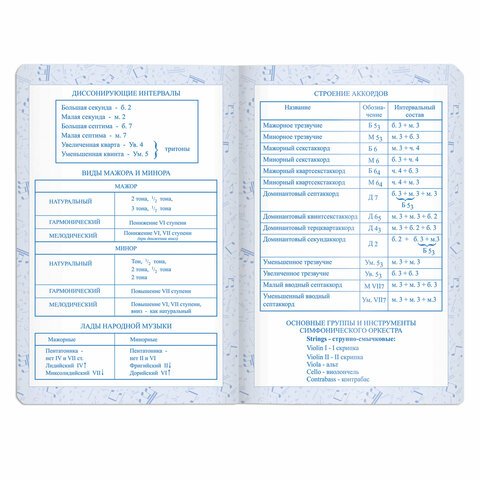 Дневник для музыкальной школы 48 л., обложка кожзам (лайт), термотиснение, BRAUBERG, синий, 105498