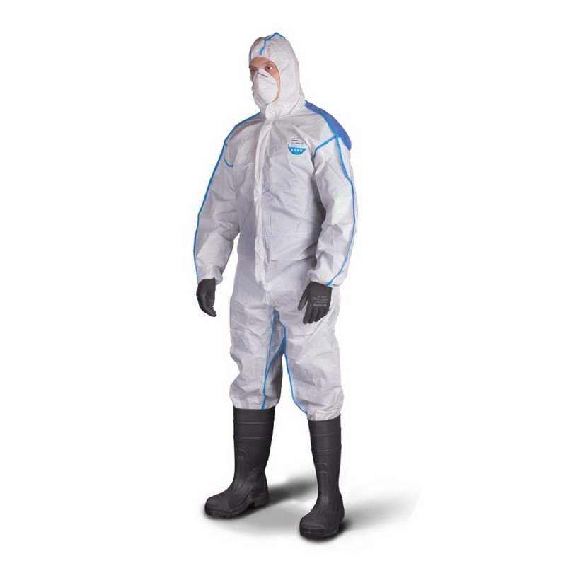 превью Комбинезон одноразовый с капюшоном белый/синий Lakeland MicroMAX NS CoolSuit (размер 46-50, М, EMNC428)