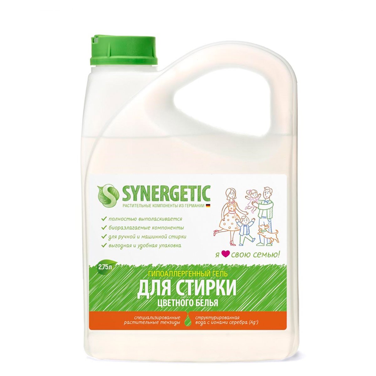превью Гель для стирки Synergetic, для цветного белья, канистра, 2.75л