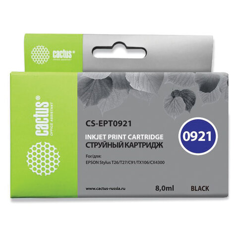 превью Картридж струйный CACTUS (CS-EPT0921) для EPSON Stylus C91/CX4300/T26/T27/TX106, черный