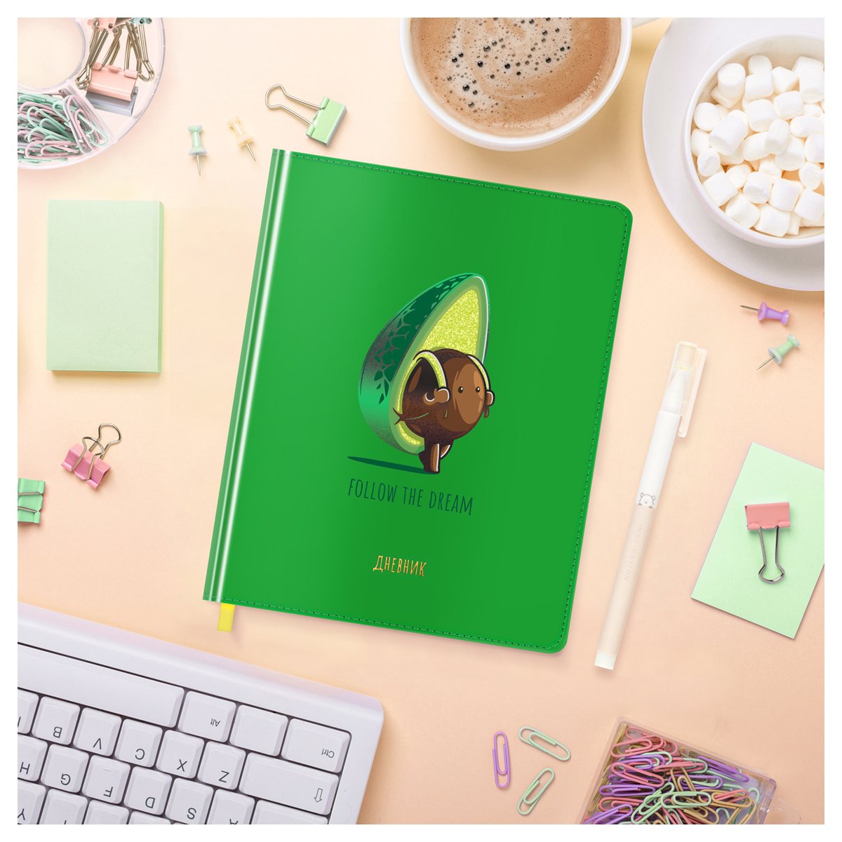 превью Дневник 1-11 кл. 48л. (твердый) MESHU «Avocadreams», иск. кожа, УФ-печать с глиттером, тиснение фольгой, тон. блок, ляссе