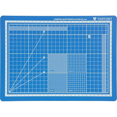 Коврик для резки TOPFORT 5ти-слойный А4 (30×22см),2х-сторонний, синий