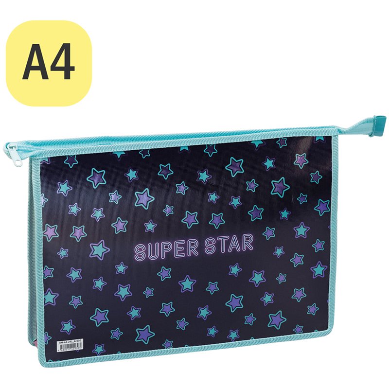 Папка для тетрадей 1 отделение, А4, ArtSpace «Super Star», ламинированный картон, фольга, на молнии