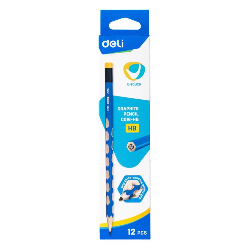 Карандаш чернографитный Deli U-Touch HB 6-гр, с ласт, с углубл, синий EC016-HB