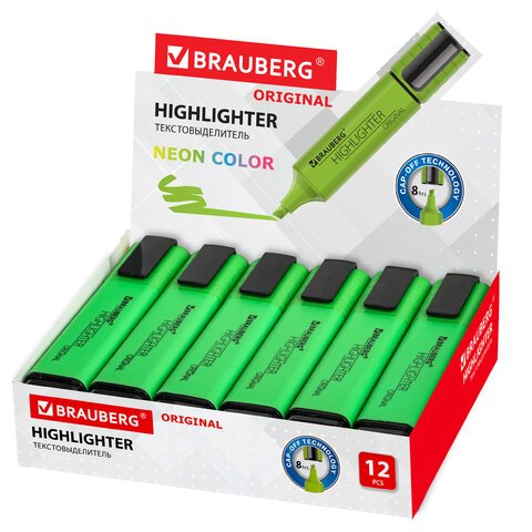 Текстовыделитель BRAUBERG «ORIGINAL NEON», ЗЕЛЕНЫЙ, линия письма 1-5 мм