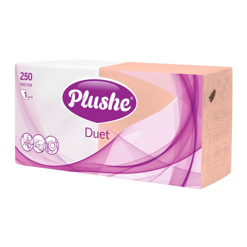 Салфетки бумажные Plushe Duet 24×24 пастель 1сл 250л/уп