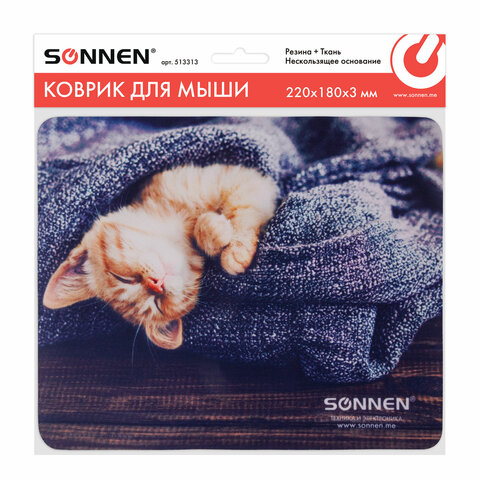 превью Коврик для мыши SONNEN «KITTEN», резина + ткань, 220×180х3 мм