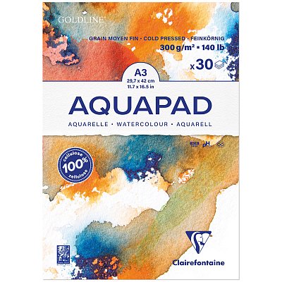 Альбом для акварели 30л., А3, на склейке Clairefontaine «Goldline Aqua»,300г/м2, холод. прессование