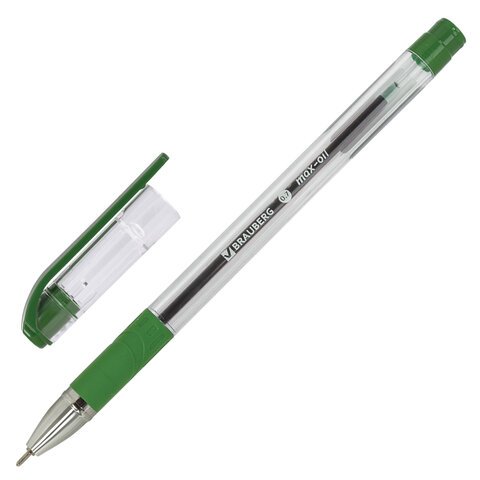 Ручка шариковая масляная с грипом BRAUBERG «Max-Oil», ЗЕЛЕНАЯ, игольчатый узел 0.7 мм, линия письма 0.35 мм