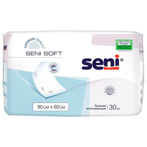 превью Пеленки 60×90 см, SENI SOFT, КОМПЛЕКТ 30 шт., впитывающие, одноразовые