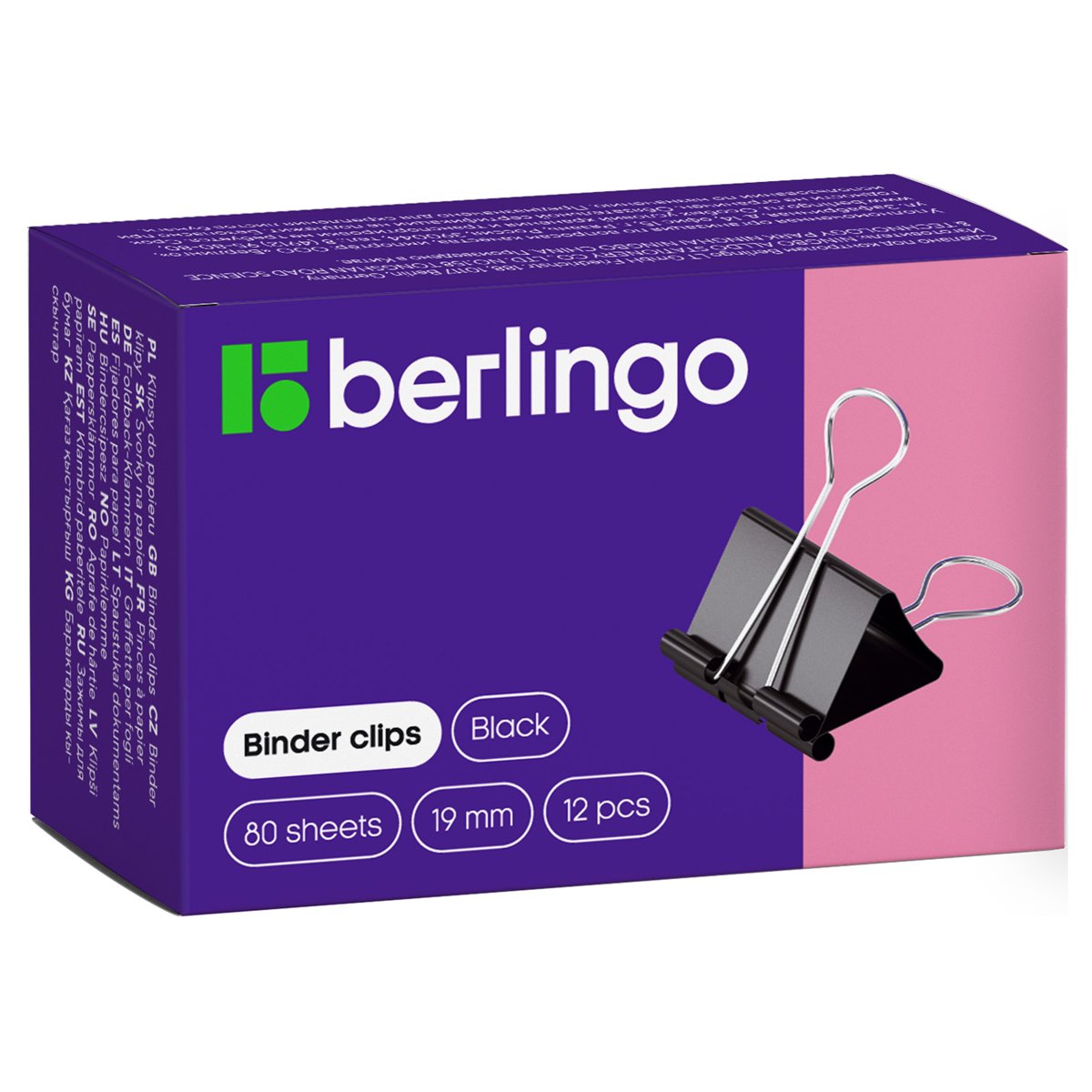 превью Зажимы для бумаг 19мм, Berlingo, 12шт., черные, картонная коробка