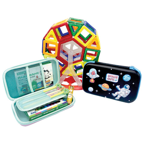 Пенал BRAUBERG KIDS большой удобный с откидной планкой, EVA, 22×15х4 см, «Space out»