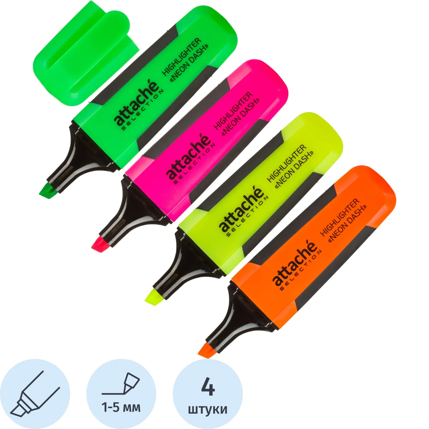 превью Набор текстовыделителей Attache Selection Neon Dash (толщина линии 1-5 мм, 4 цвета)