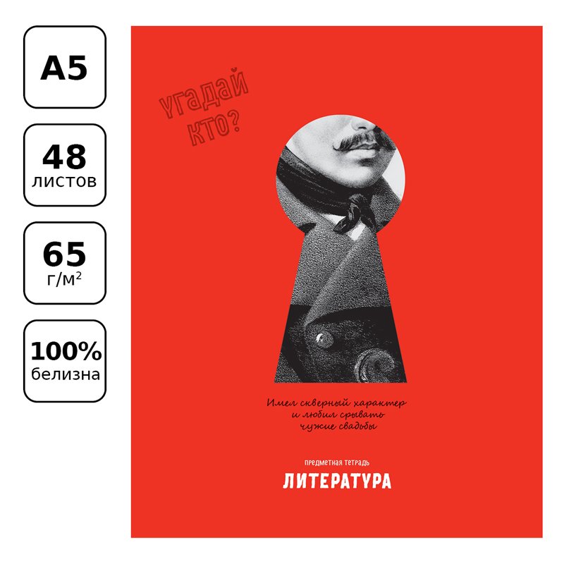 Тетрадь предметная 48л. BG «Угадай кто» - Литература, матовая ламинация, выборочный лак