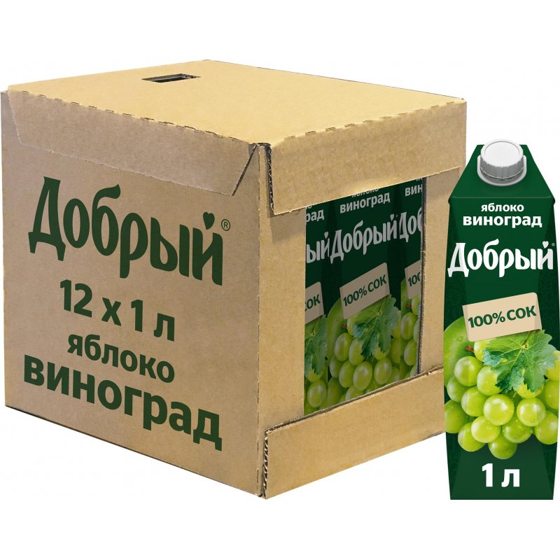 Сок Добрый яблоко-виноград 1 л арт. 1104419 - купить в Москве оптом и в ...