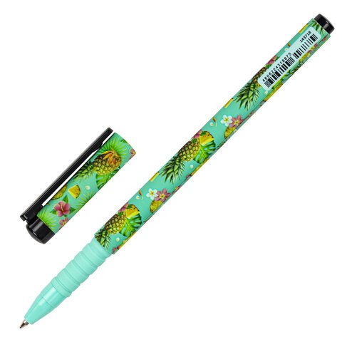 Ручка шариковая BRAUBERG SOFT TOUCH GRIP «PINEAPPLE», СИНЯЯ, мягкое покрытие, узел 0.7 мм