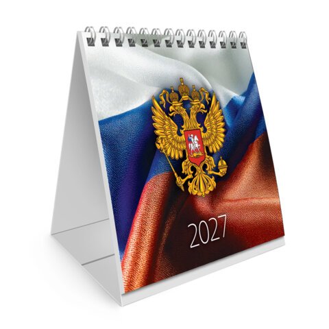 превью Календарь-домик настольный на гребне, 2027 г., BRAUBERG, 101×101 мм, «Герб РФ»