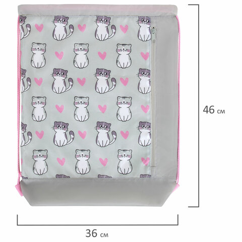 Мешок для обуви ЮНЛАНДИЯ с ручками, боковой карман на молнии, 46×36 см, «Kitties»