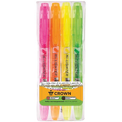 Набор текстовыделителей Crown «Multi Hi-Lighter» 4цв., 1-4мм, чехол с европодвесом