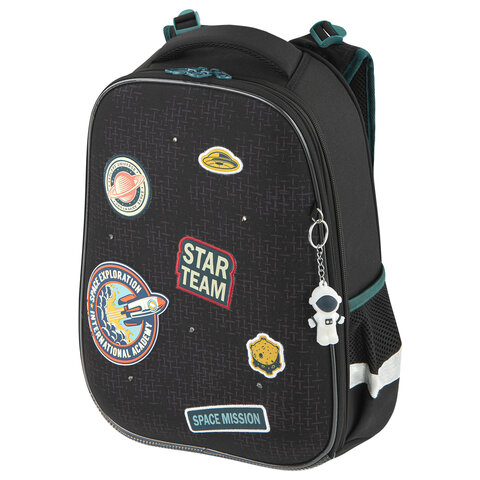 Ранец BRAUBERG PREMIUM, 2 отделения, с брелком, «Space mission», LED ЛАМПОЧКИ, 38×29х16 см