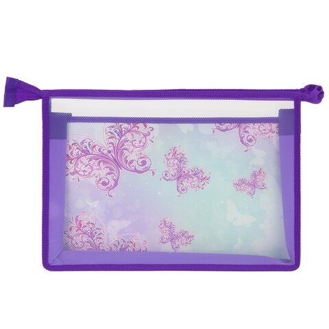 Папка для труда BRAUBERG А4, 2 отделения, пластик, молния сверху, органайзер, «Butterfly», 229133