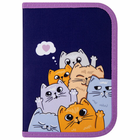 Пенал ПИФАГОР, 1 отделение, 1 откидная планка, полиэстер, 19×13 см, «Cats greetings»