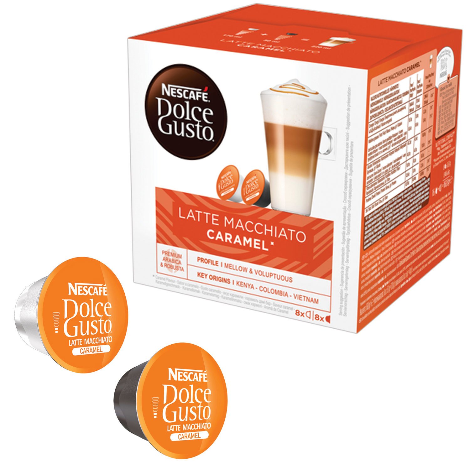 Капсулы для кофемашин NESCAFE Dolce Gusto «Латте Макиато Карамель», кофе 8  шт. х 6 г, молочные капсулы 8 шт. х 15 г арт. 146399 - купить в Москве  оптом и в розницу в интернет-магазине Deloks