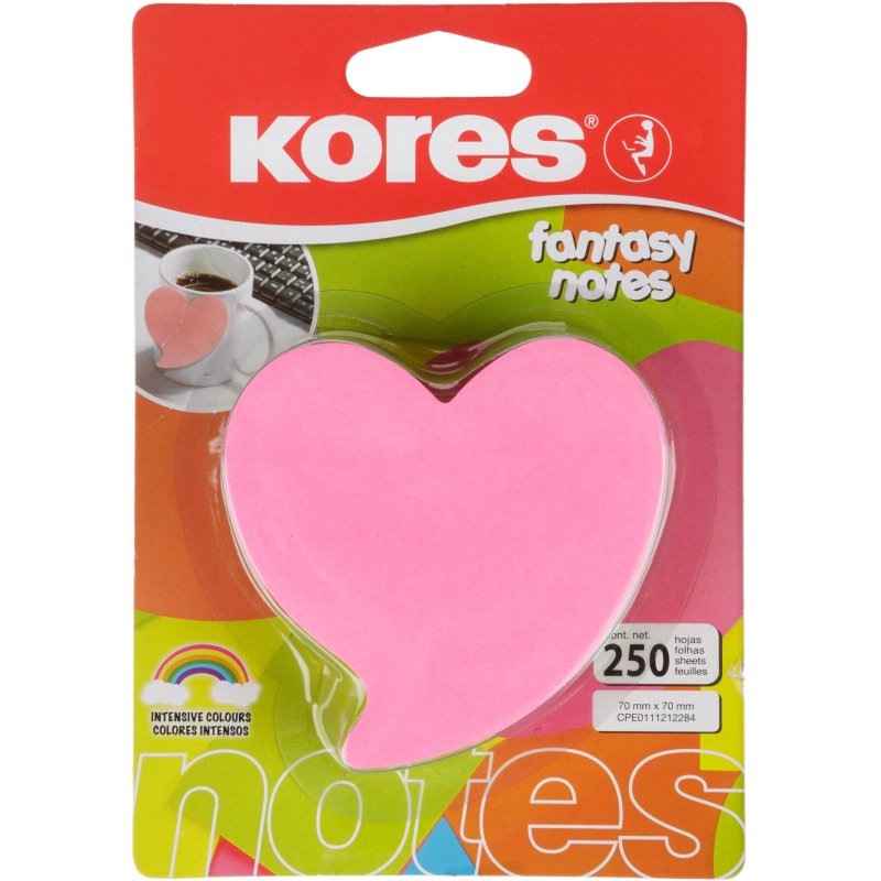 Стикеры фигурные Kores FANTASY HEART 70×70мм,5смешан. неон. цв. по 250л 48705