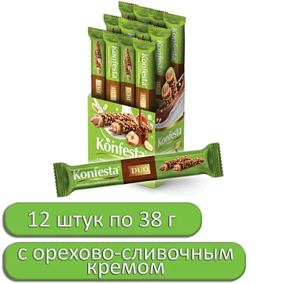 Конфеты KONFESTA DUO с орехово-сливочным кремомвафельные38 гв шоубоксе