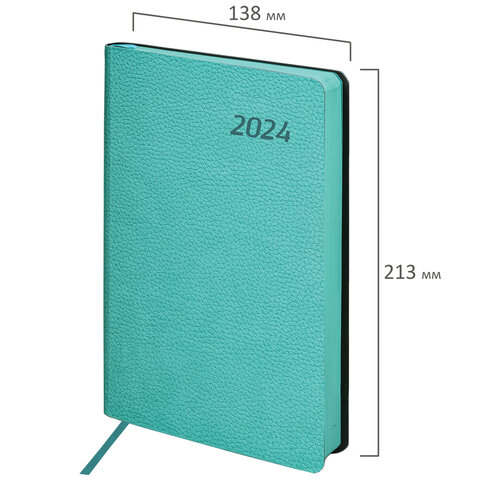 Ежедневник датированный 2024 А5 138×213 мм BRAUBERG «Stylish», под кожу, гибкий, бирюзовый