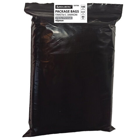 Пакеты ZIP-LOCK ОЧЕНЬ ПРОЧНЫЕкомплект 100 шт.200×300 ммПВД80 мкмЧЁРНЫЕBRAUBERG608931