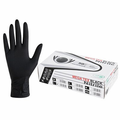 Перчатки нитриловые сверхпрочные с текстурой SFM MEGA TEX BLACK 25 пар (50 штук)размер L (большой)